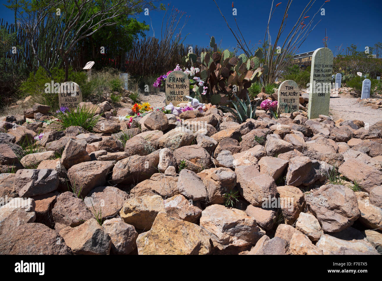 Tombstone, Arizona, USA, le 6 avril 2015, Boot Hill Cemetery, vieille ville de l'ouest accueil de Doc Holliday et Wyatt Earp et de coups à l'O.K. Corral Banque D'Images