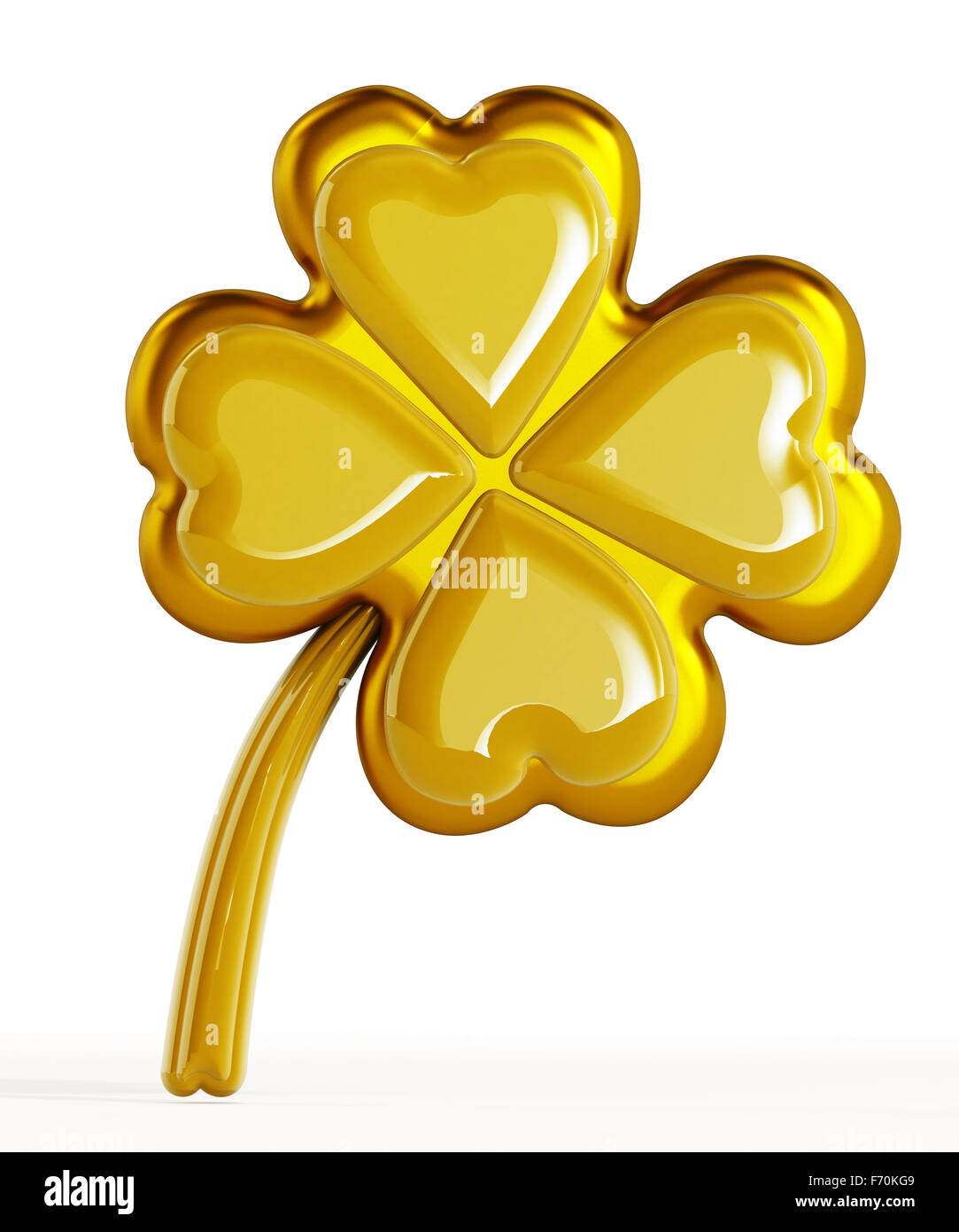 Trèfle à quatre feuilles d'or isolé sur fond blanc Banque D'Images