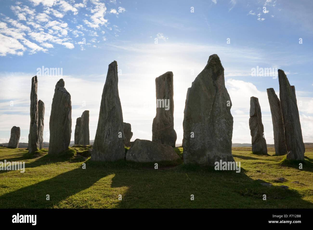 À l'ouest de l'établissement au centre de l'Callanish Standing Stones (Calanais) monument préhistorique. Isle Of Lewis, Scotland, UK Banque D'Images