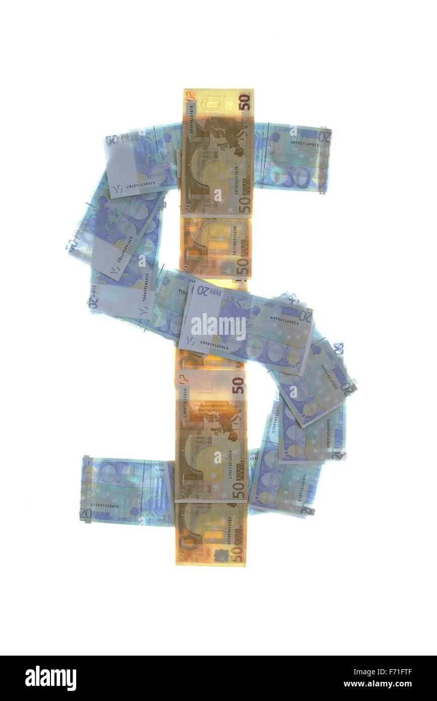 Le symbole du dollar en euros représentant la force de la devise US os isolé sur fond blanc Banque D'Images