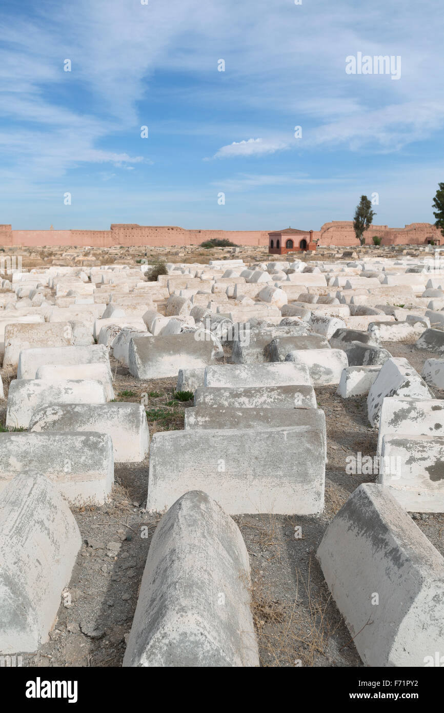 Cimetière juif dans le Mellah, le quartier juif, Marrakech, Maroc Banque D'Images