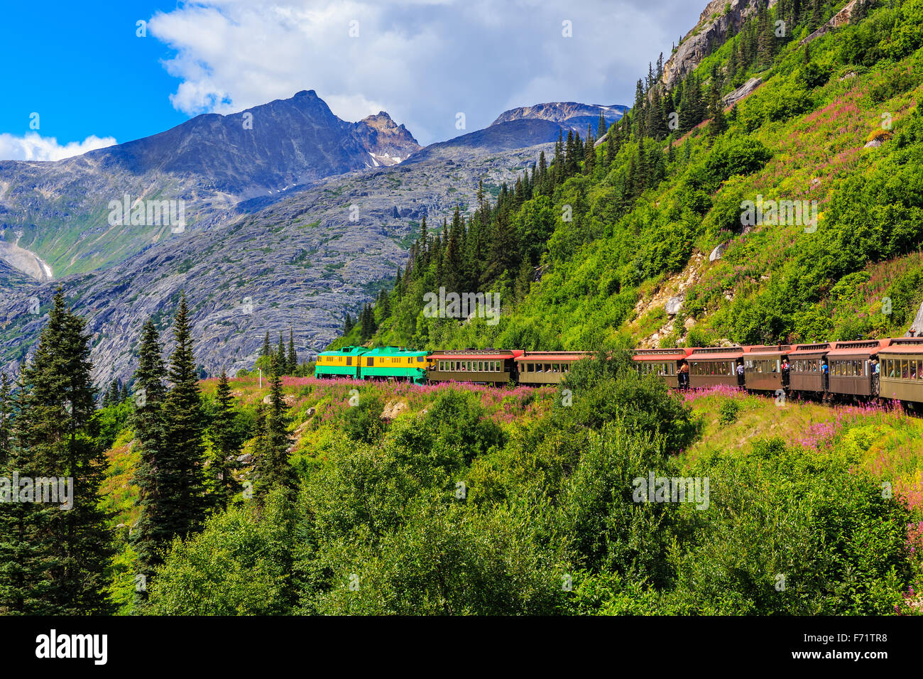 La ville pittoresque de White Pass & Yukon Route Railroad. Skagway, Alaska Banque D'Images