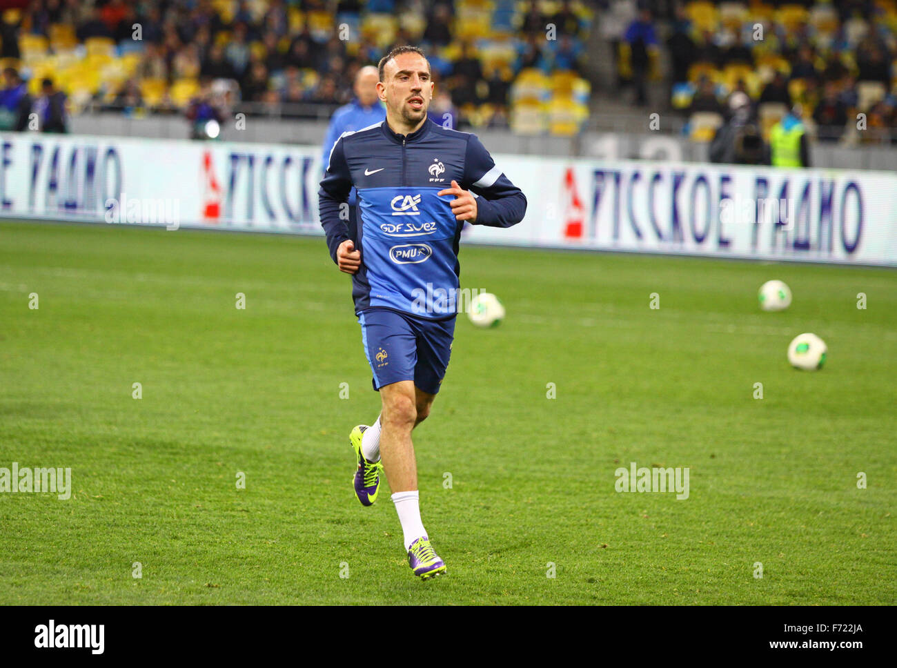 Kiev, UKRAINE - le 15 novembre 2013 : Franck Ribery de France avant la Coupe du Monde FIFA des trains 2014 Jeu de qualification contre l'Ukraine sur N Banque D'Images