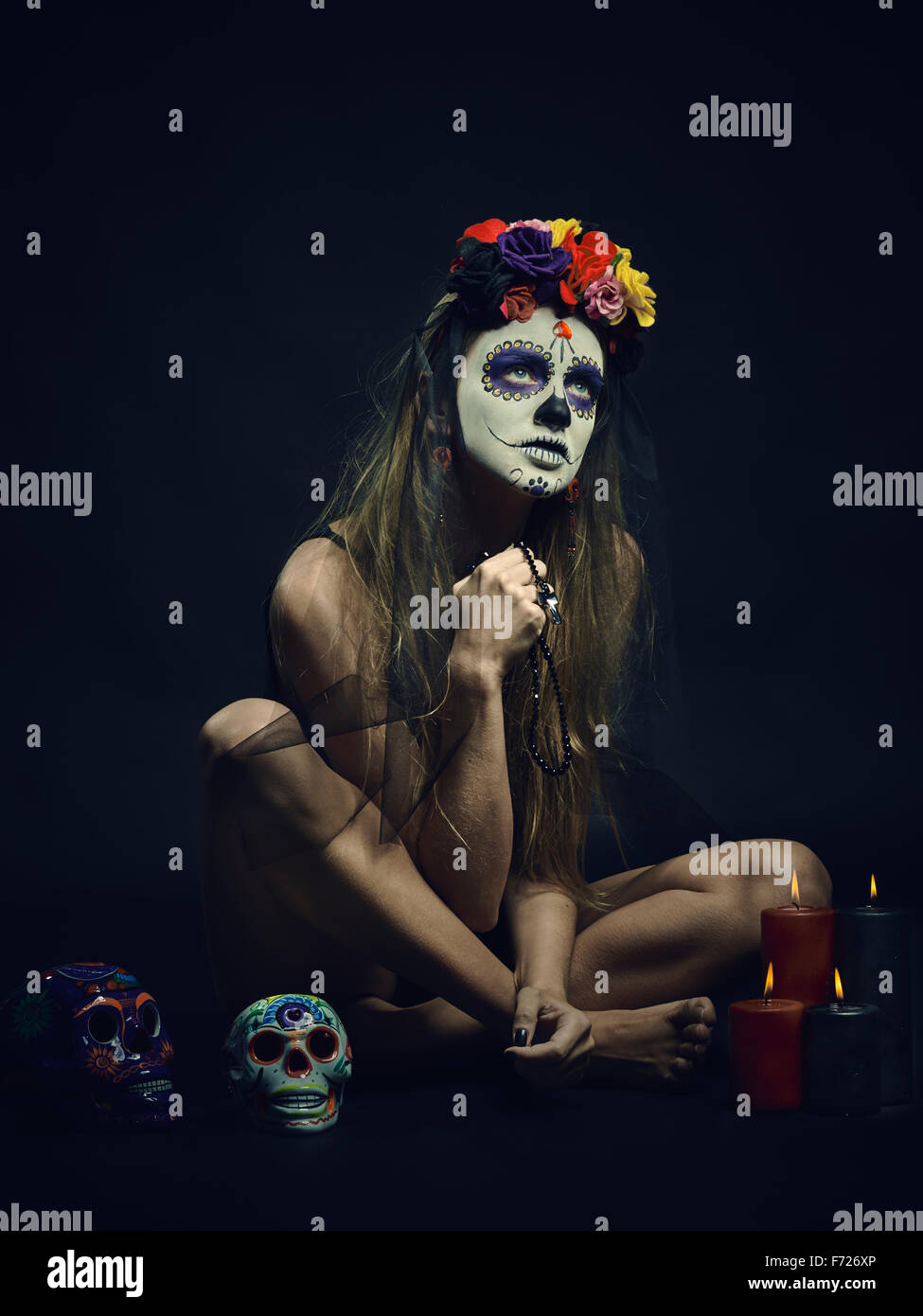 La Muerte. Jour de l'mexicain classique maquillage de mort Banque D'Images