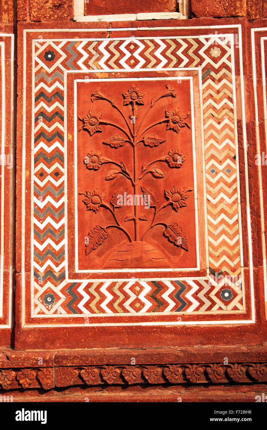 Motifs sculptés en pierre, Taj Mahal, Agra, Uttar Pradesh, Inde, Asie Banque D'Images