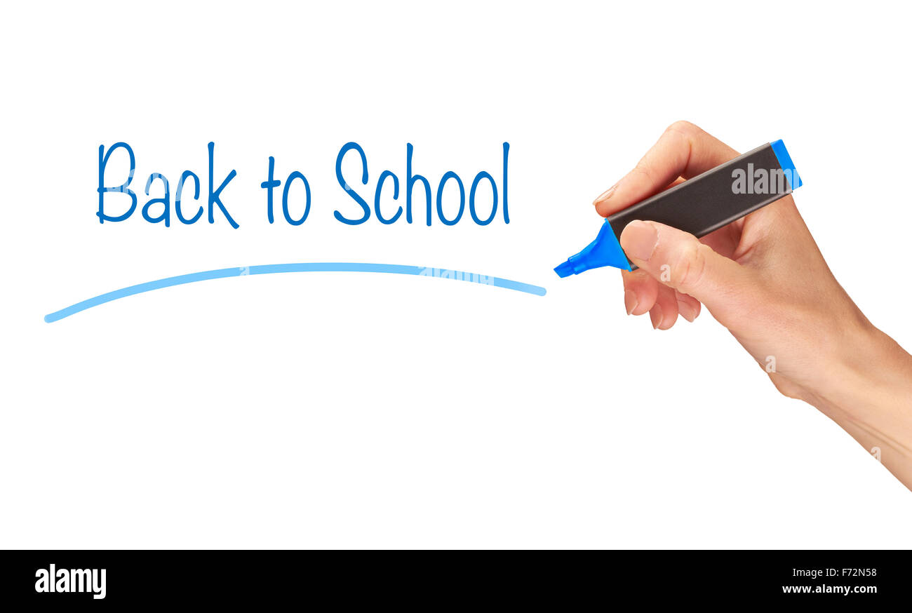 Retour à l'école, écrit en clair sur un écran. Banque D'Images
