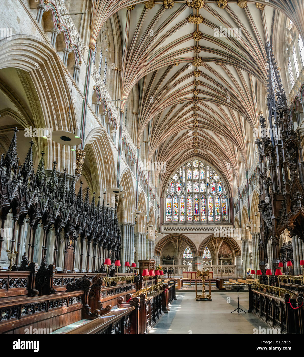 Intérieur de la cathédrale d'Exeter, Devon, England, UK Banque D'Images