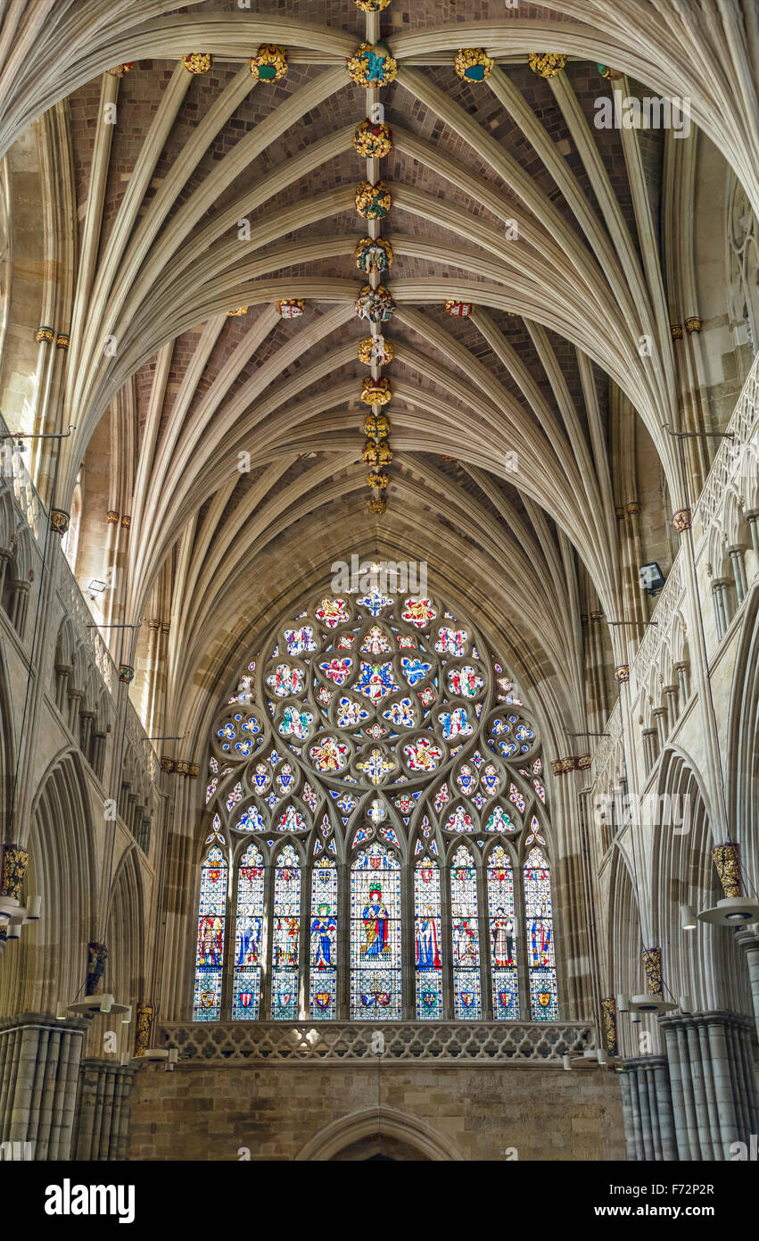 Intérieur de la cathédrale d'Exeter, Devon, England, UK Banque D'Images