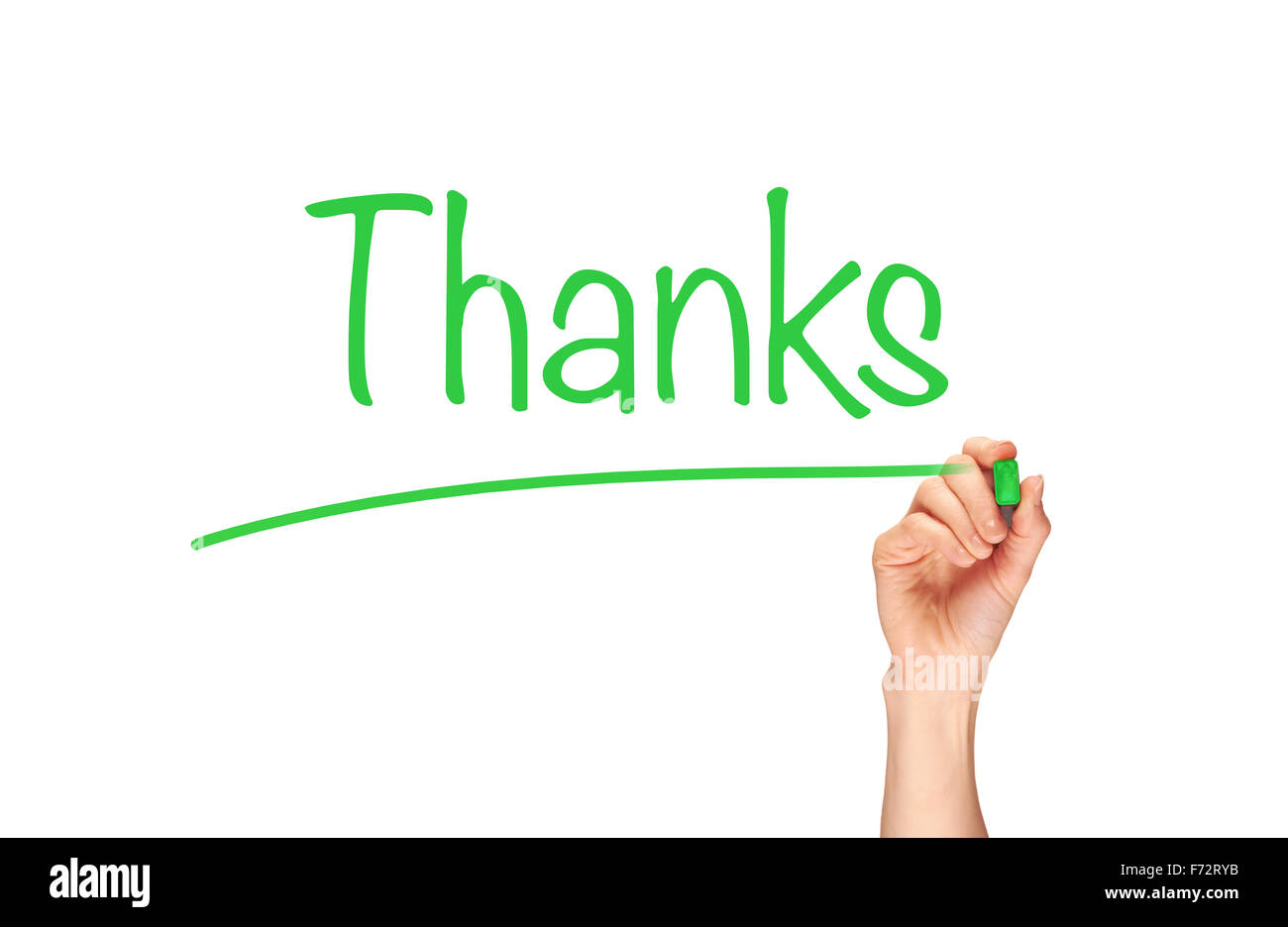 A woman's hand writing the word, grâce, sur un écran clair. Banque D'Images