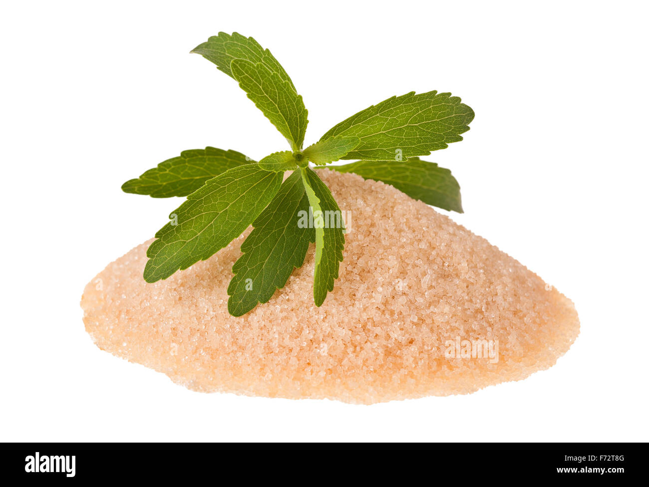 Les feuilles de Stevia avec du sucre brun Banque D'Images