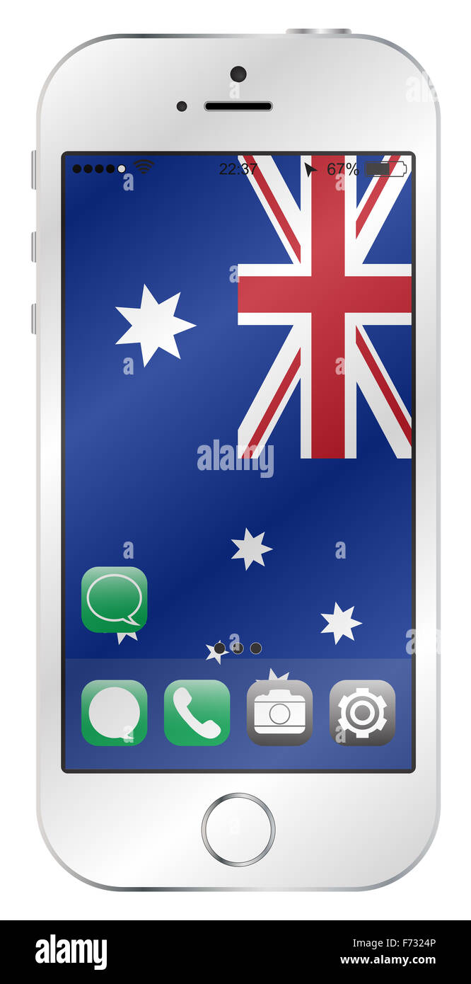 Un drapeau australien écran du téléphone mobile isolé sur fond blanc Banque D'Images Un drapeau australien écran du téléphone mobile isolé sur fond blanc Banque D'Images