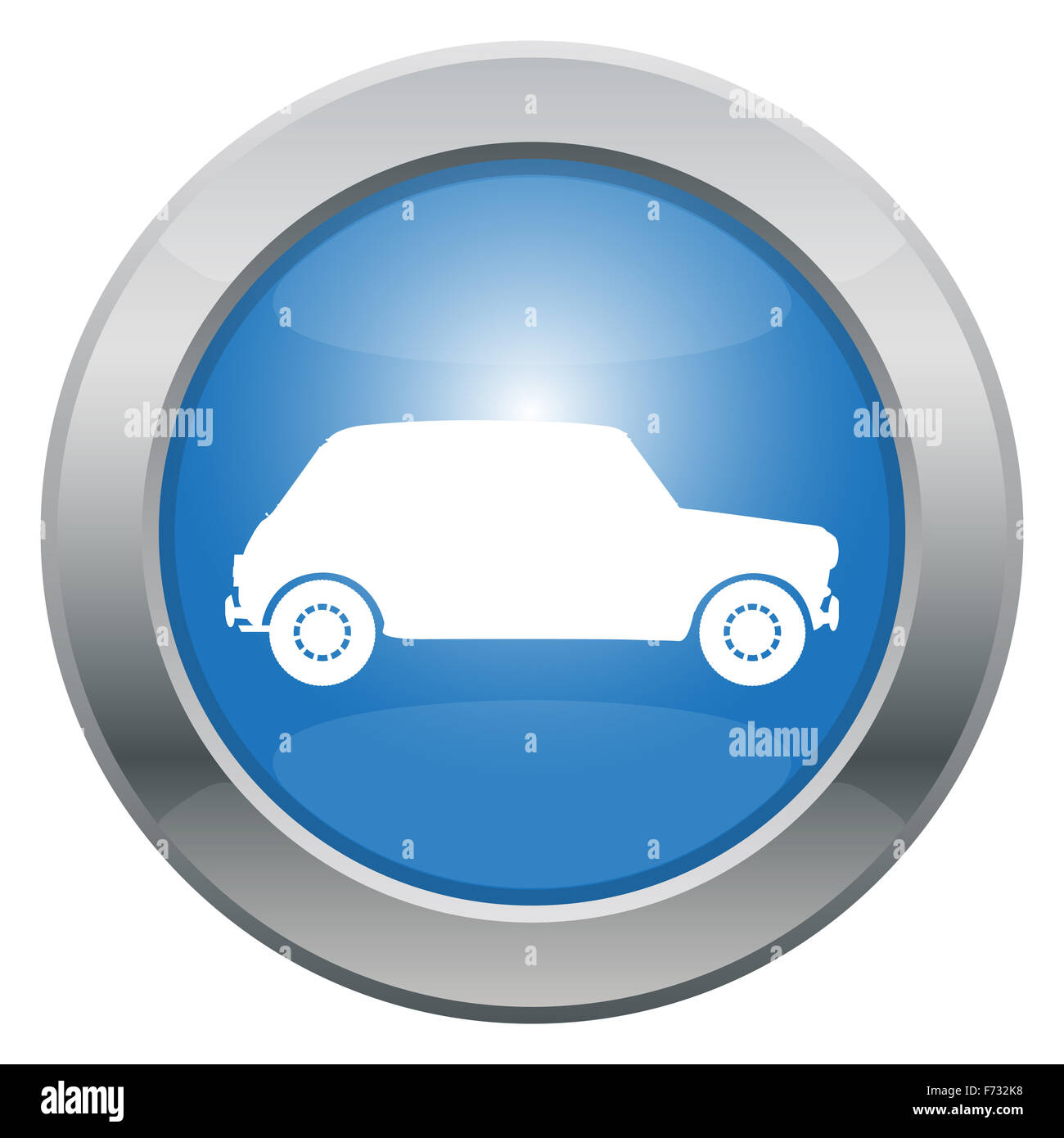 Une petite icône de voiture en bleu isolé sur fond blanc Banque D'Images