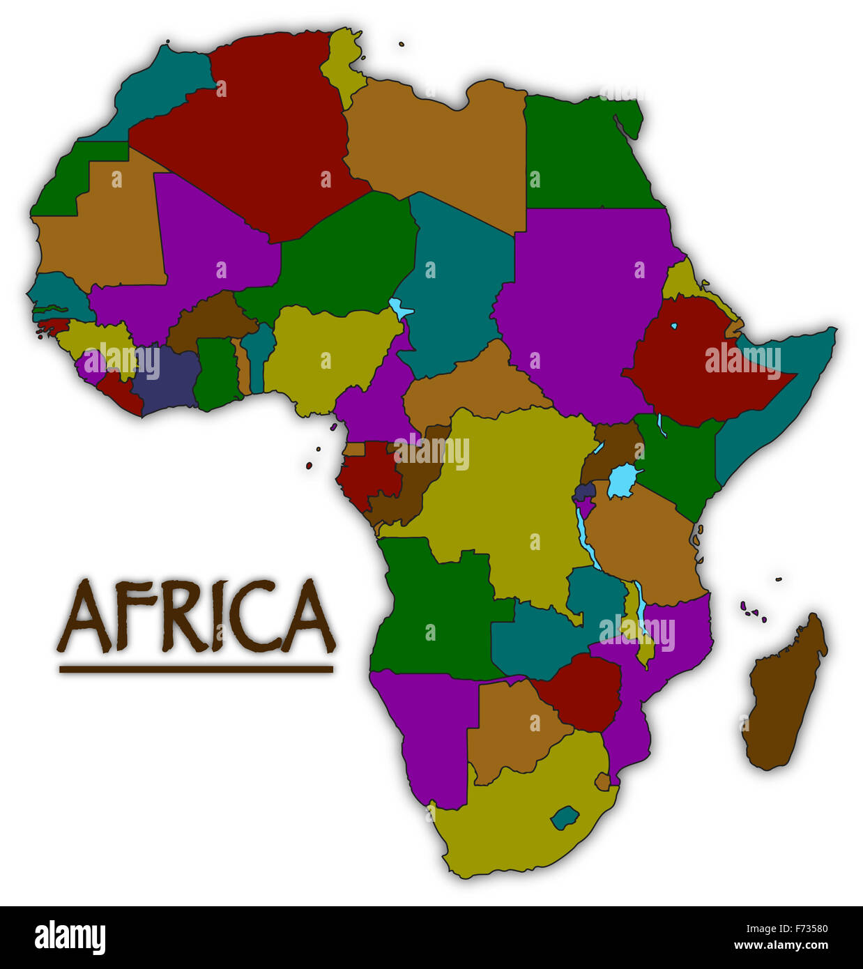 Une carte avec tous les pays de l'Afrique en couleur isolé sur fond blanc Banque D'Images Une carte avec tous les pays de l'Afrique en couleur isolé sur fond blanc Banque D'Images