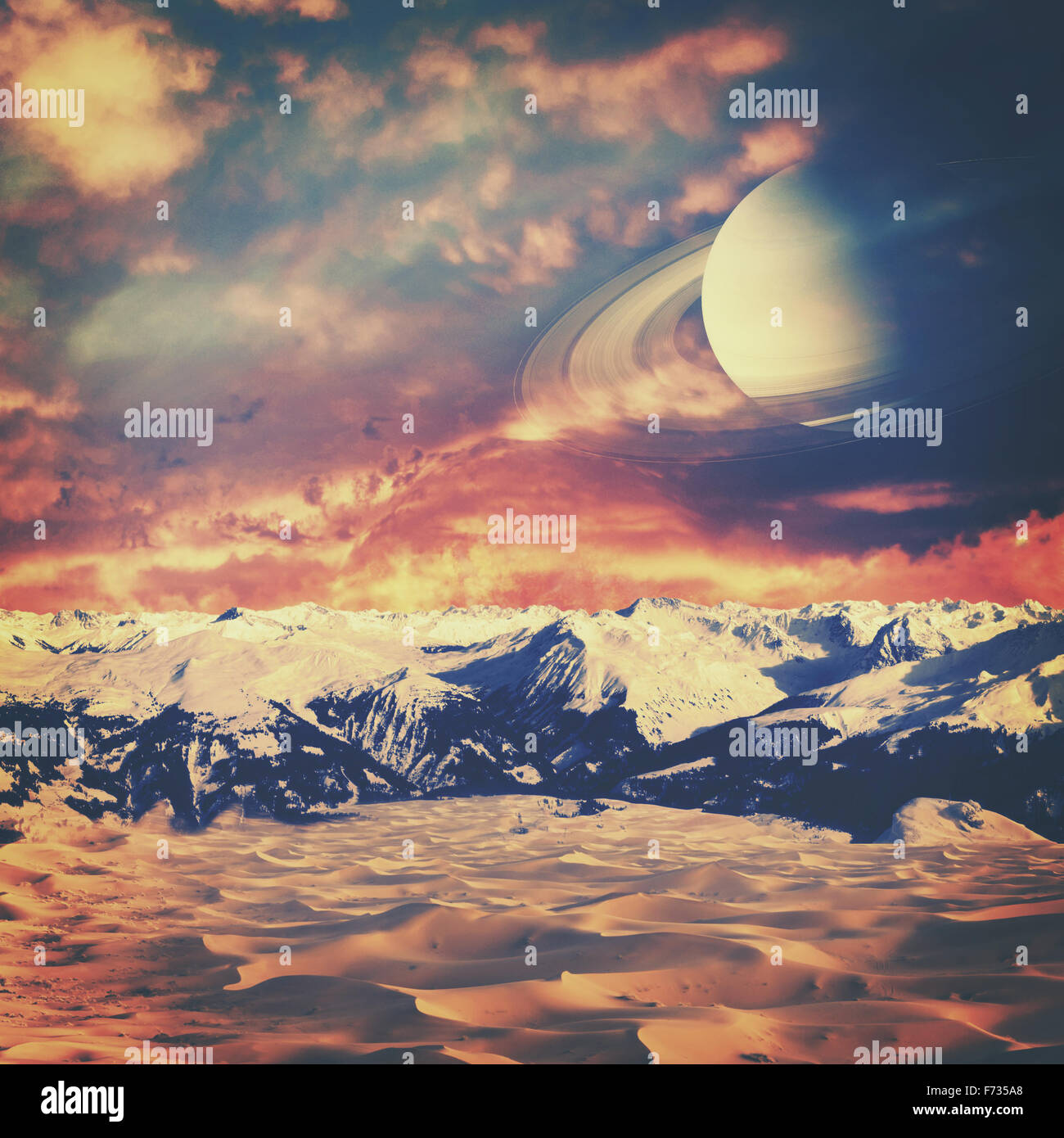 Feu et glace. Un autre monde horizons. L'imagerie de la NASA utilisé Banque D'Images