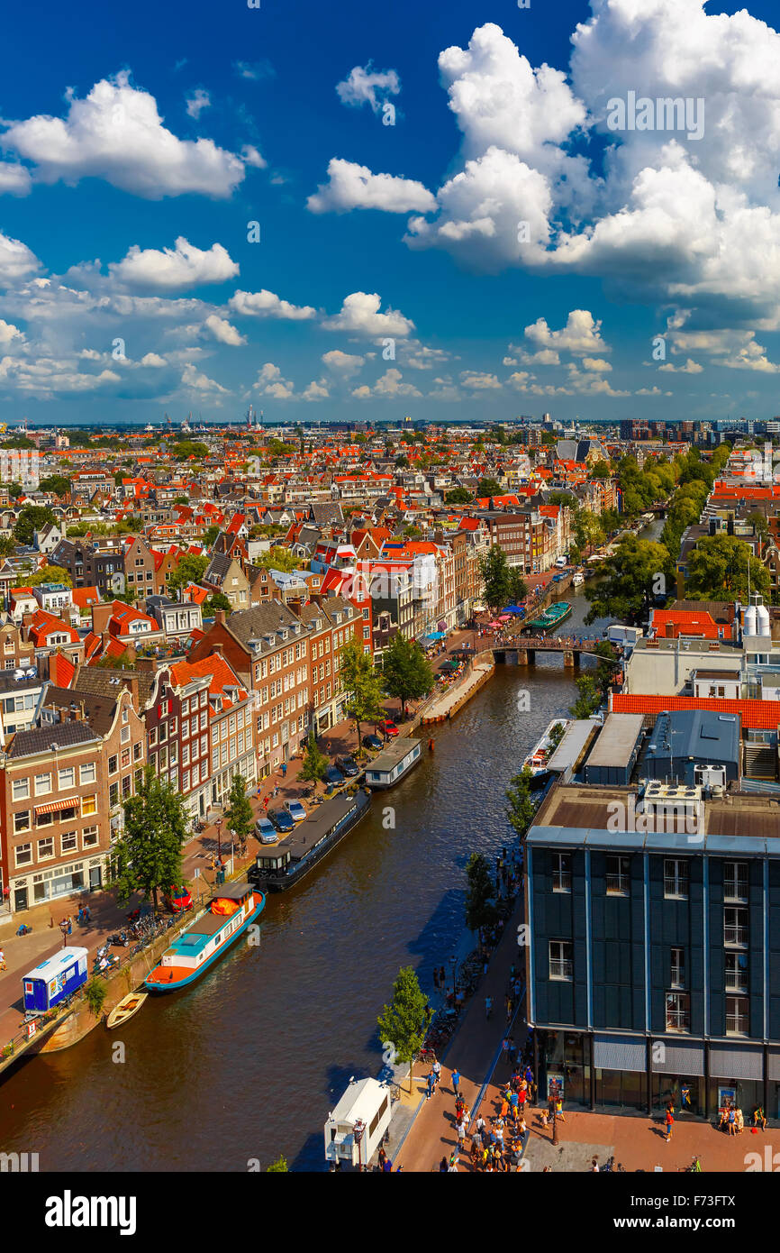 Vue sur la ville d'Amsterdam à partir de la Westerkerk, Hollande, Pays-Bas. Banque D'Images