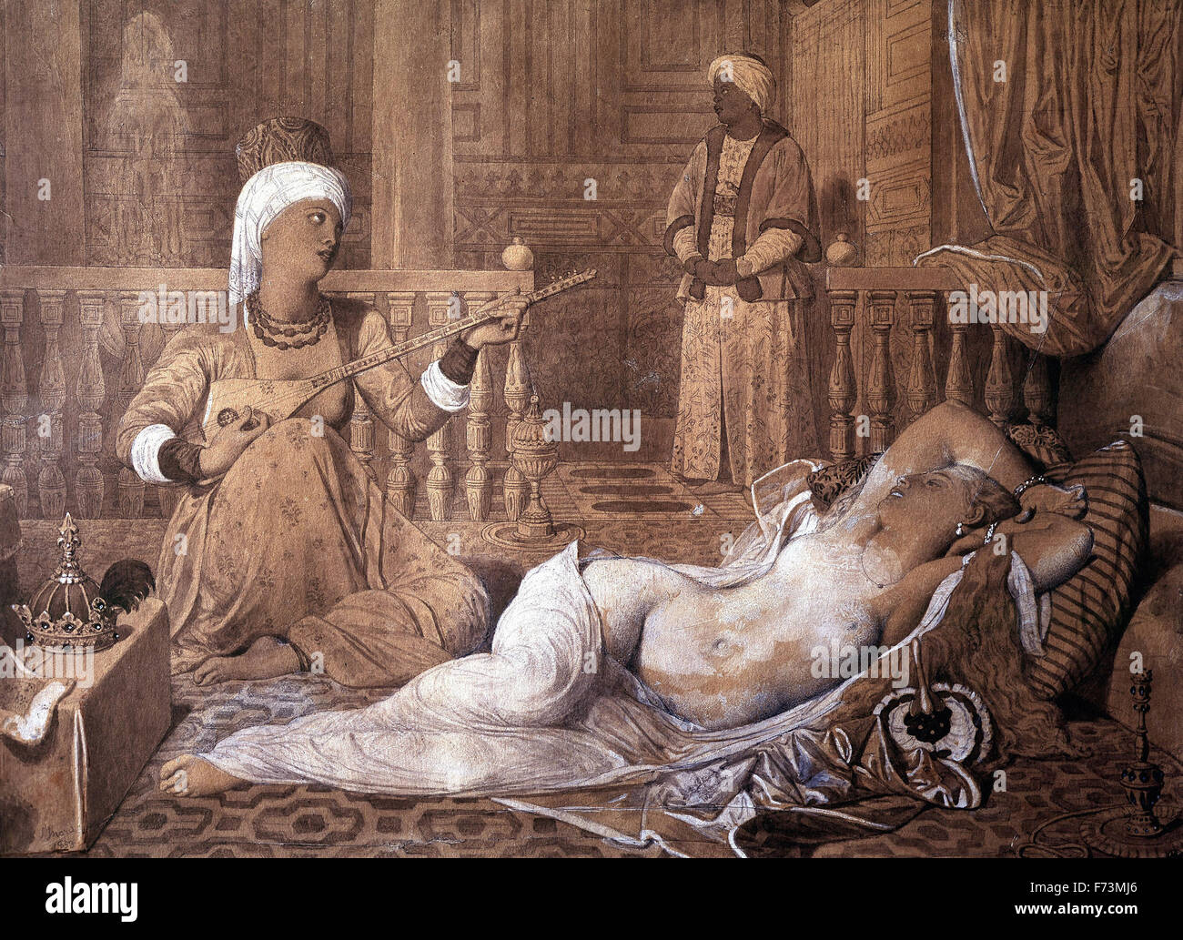 Jean Auguste Dominique Ingres - Odalisque et esclave sur papier dessin Banque D'Images