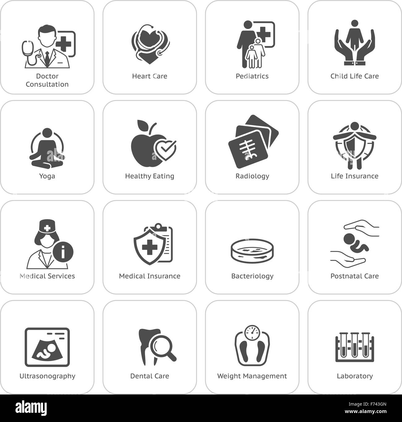 Medical and Health Care Icons Set. Modèle plat. Illustration de Vecteur