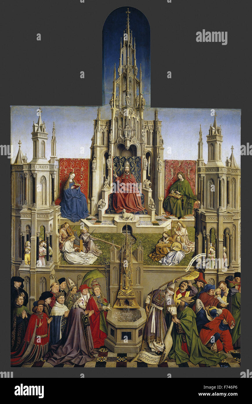 Jan Van Eyck - La Fontaine de la grâce et le triomphe de l'Église sur la Synagogue Banque D'Images