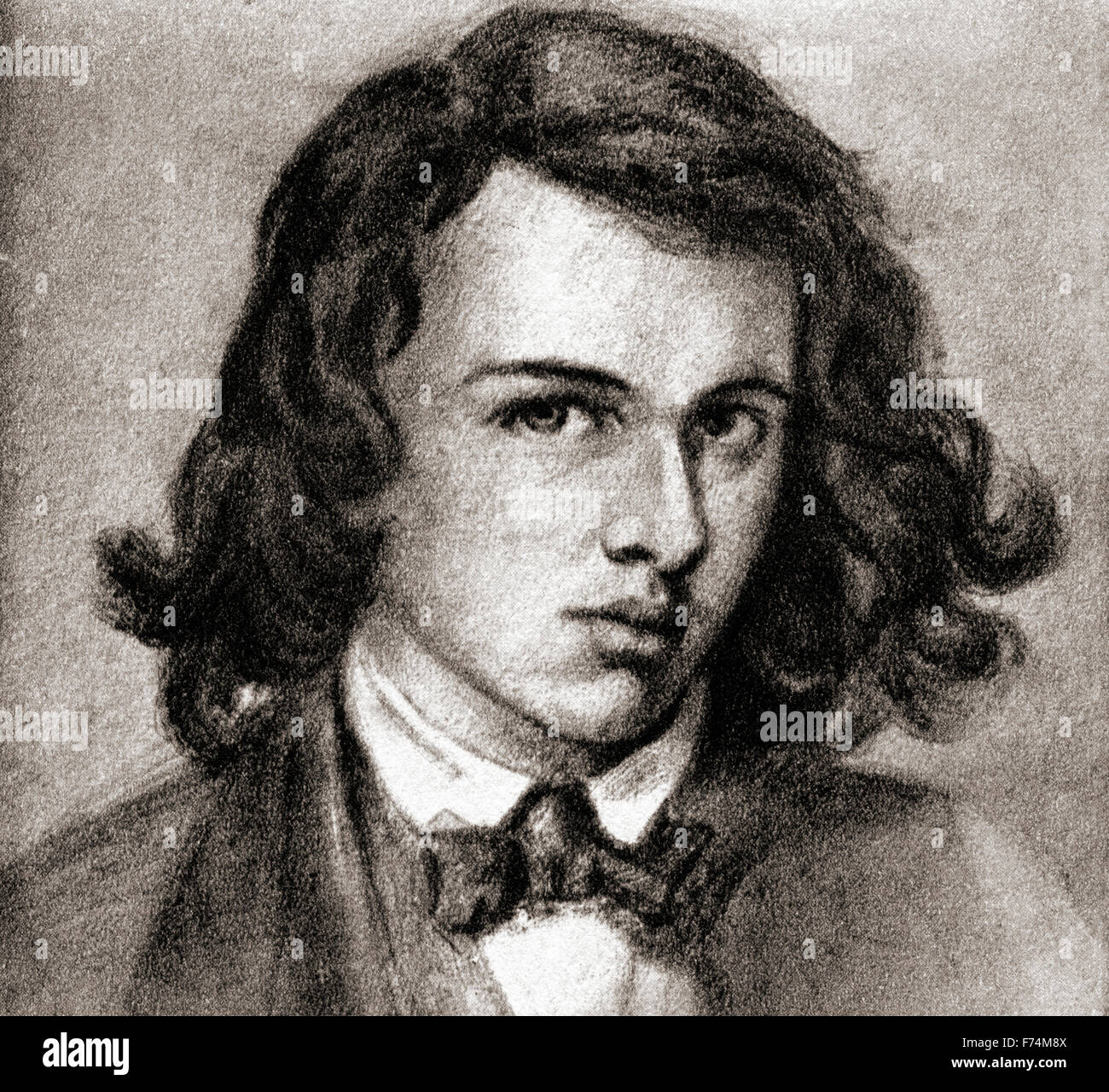 Dante Gabriel Rossetti, 1828 - 1882. Poète anglais, illustrateur, peintre et traducteur. Après un autoportrait dessiné en 1846. Banque D'Images
