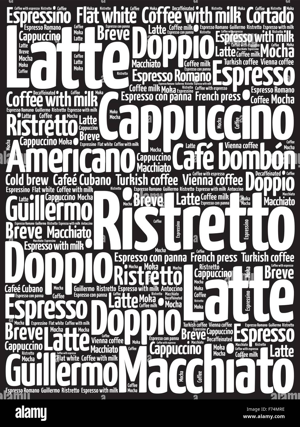 Liste de boissons café nuage de mots, l'arrière-plan de l'affiche Illustration de Vecteur