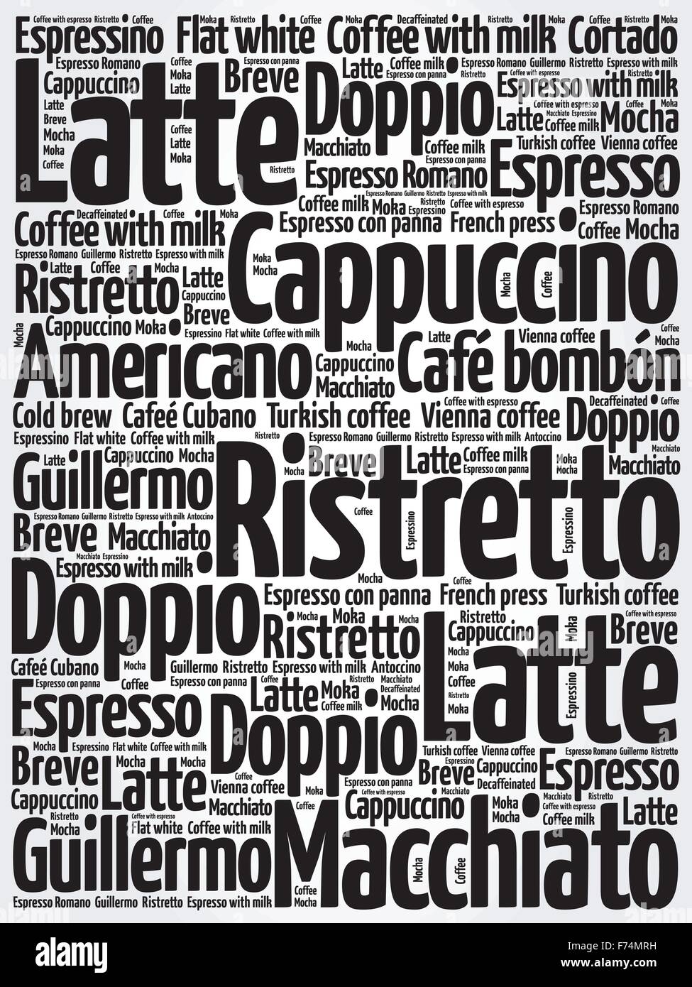 Liste de boissons café nuage de mots, l'arrière-plan de l'affiche Illustration de Vecteur