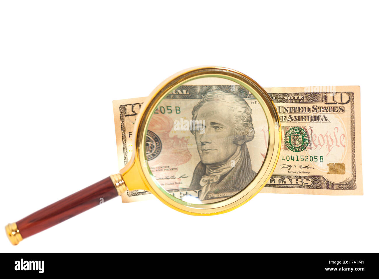 Amplifiés de vingt dollars isolated on white Banque D'Images