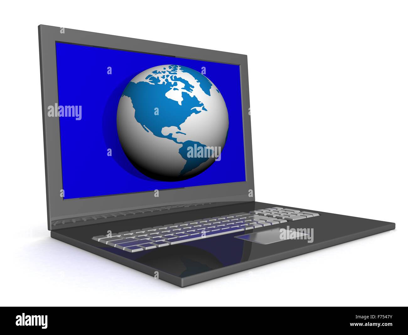 Ordinateur portable et globe. Image 3D. Banque D'Images