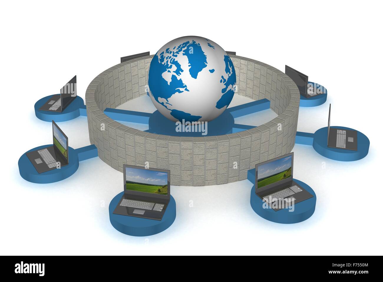 Le réseau mondial des aires protégées de l'Internet. Image 3D. Banque D'Images