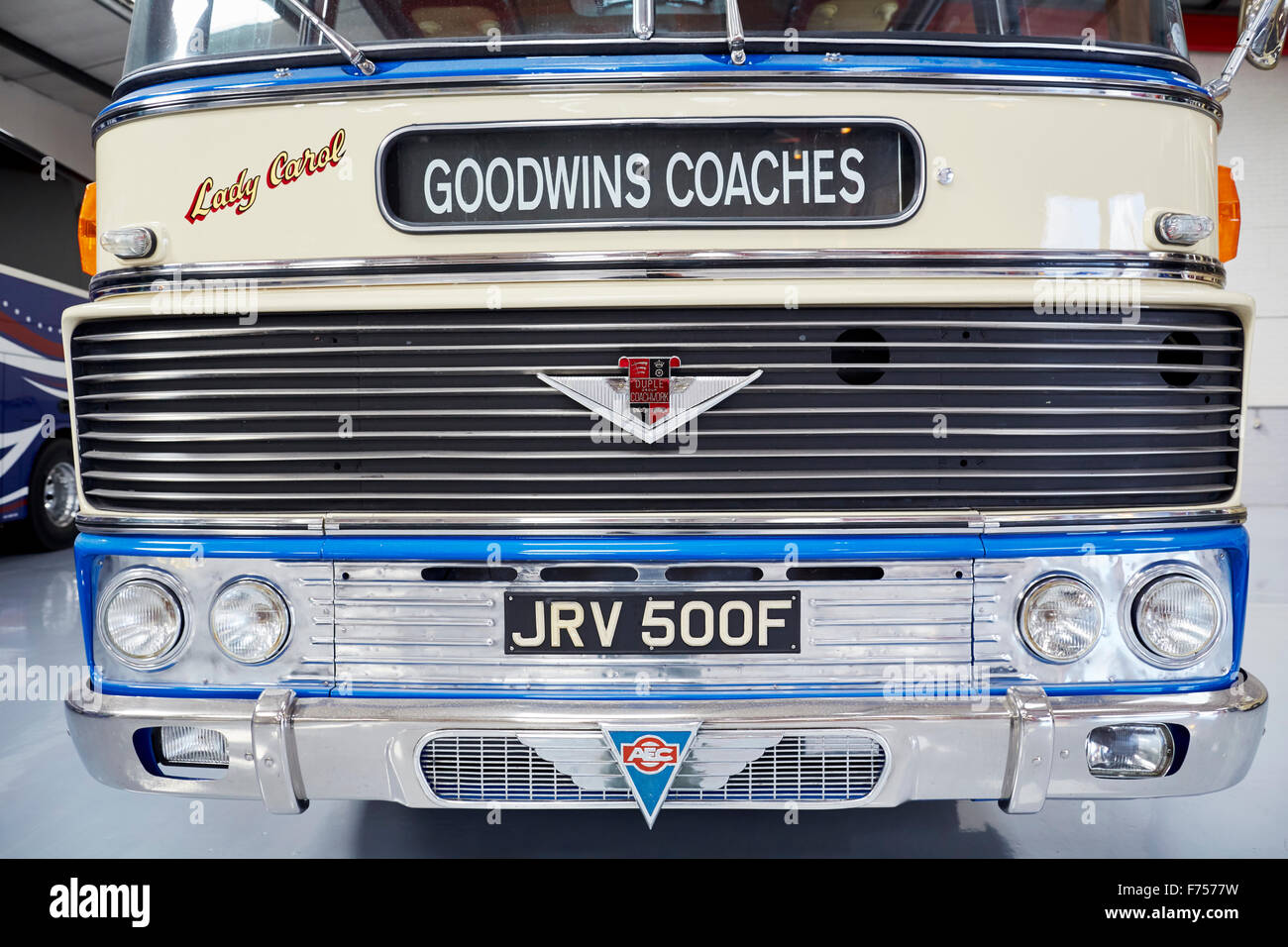 L'entraîneur de Manchester company rendez de Goodwins coaches Eccles stockées dans la vitrine vintage bus double decker bus arrêté seul Banque D'Images
