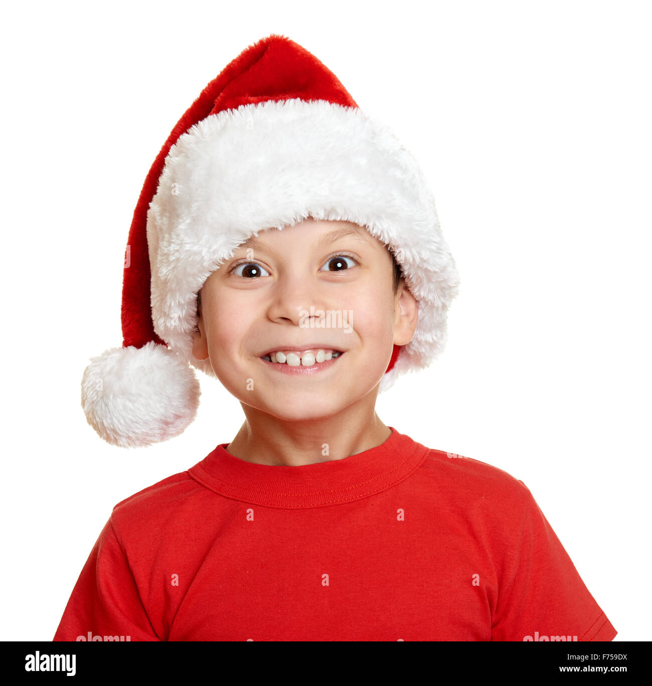 Boy in santa helper hat portrait - hiver maison de vacances concept noël Banque D'Images