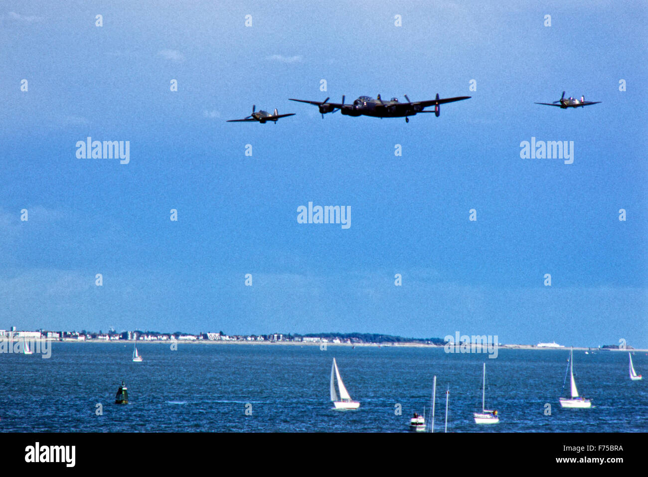 L'ouragan, Lancaster et Spitfire participer à la Battle of Britain Memorial Flight en 1981 Banque D'Images