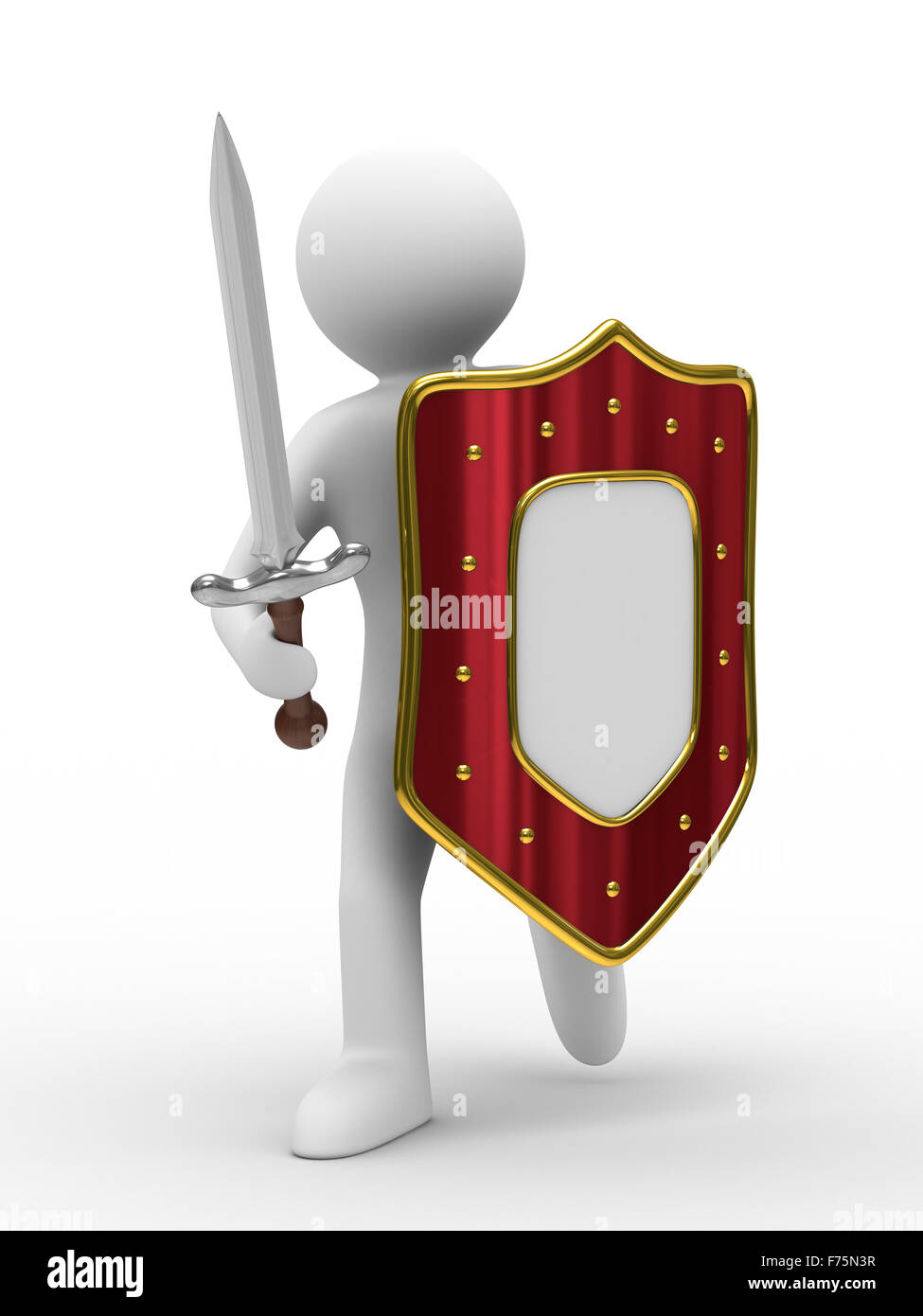 Chevalier avec épée sur fond blanc. Image 3D isolés Banque D'Images