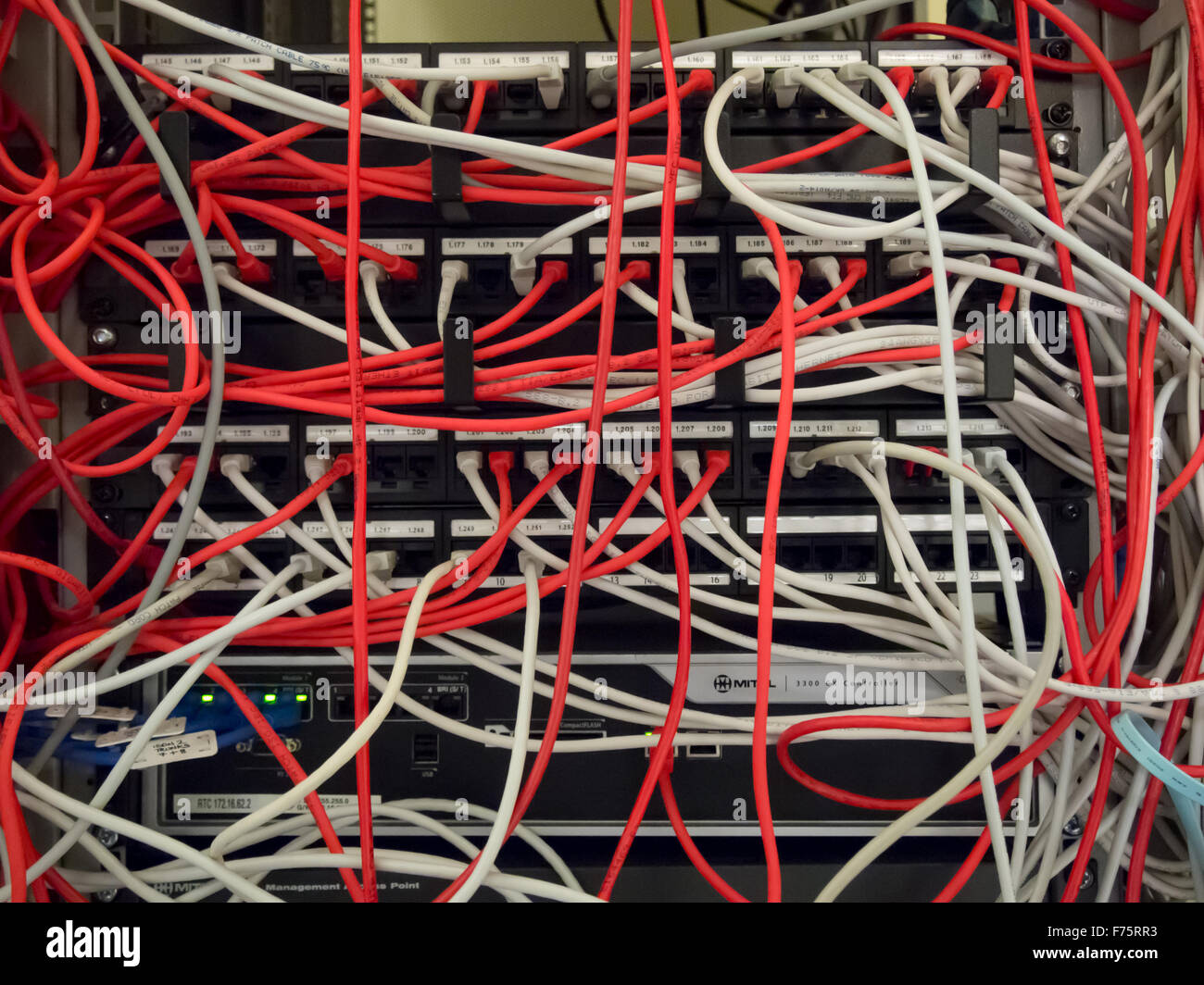 Fils et câbles réseau serveur Banque D'Images