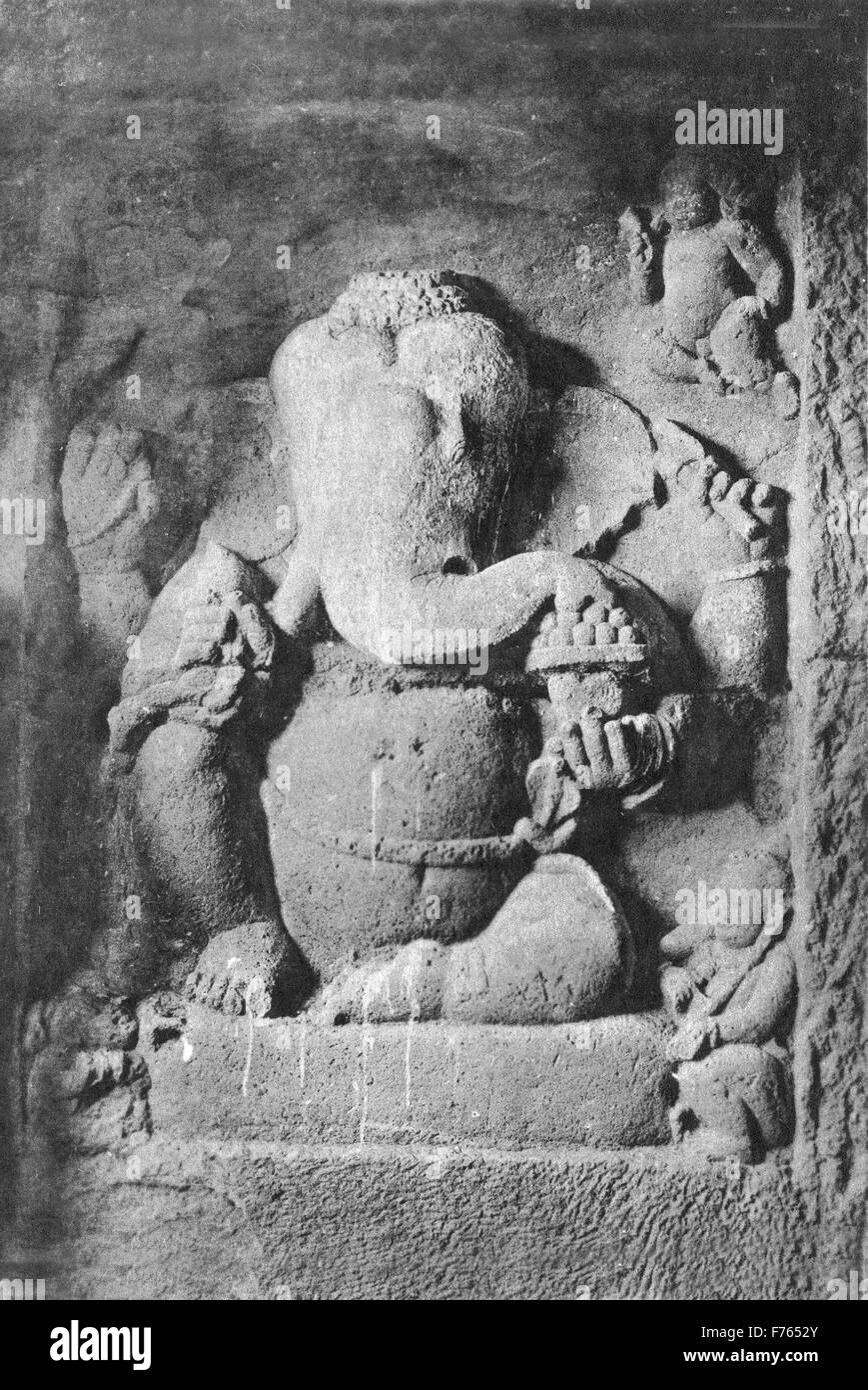 Statue de Ganesh, les grottes d'Ellora, aurangabad, Maharashtra, Inde, Asie Banque D'Images