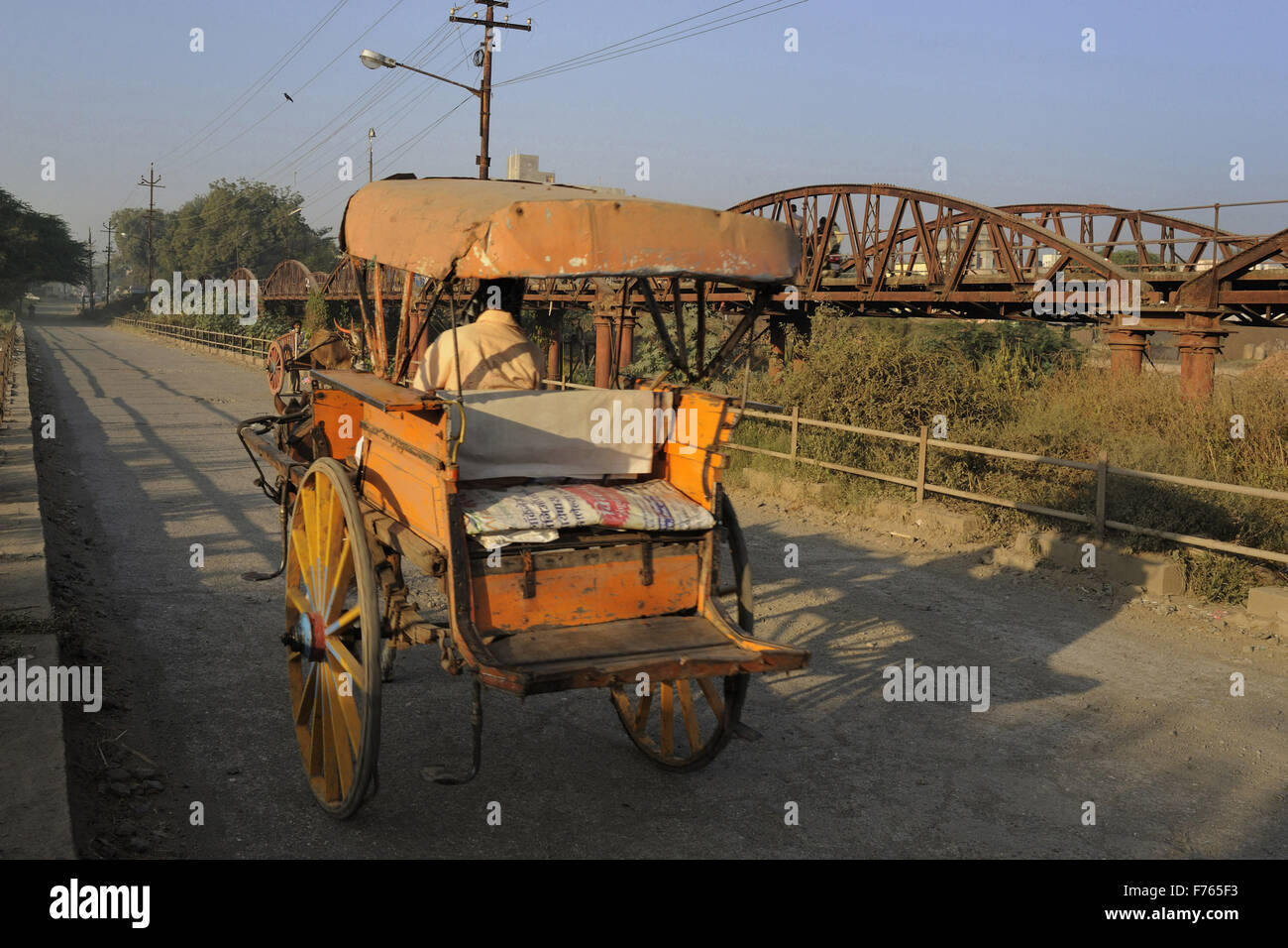 Chariot à cheval, pont de la rivière sina, ahmednagar, maharashtra, inde, asie Banque D'Images