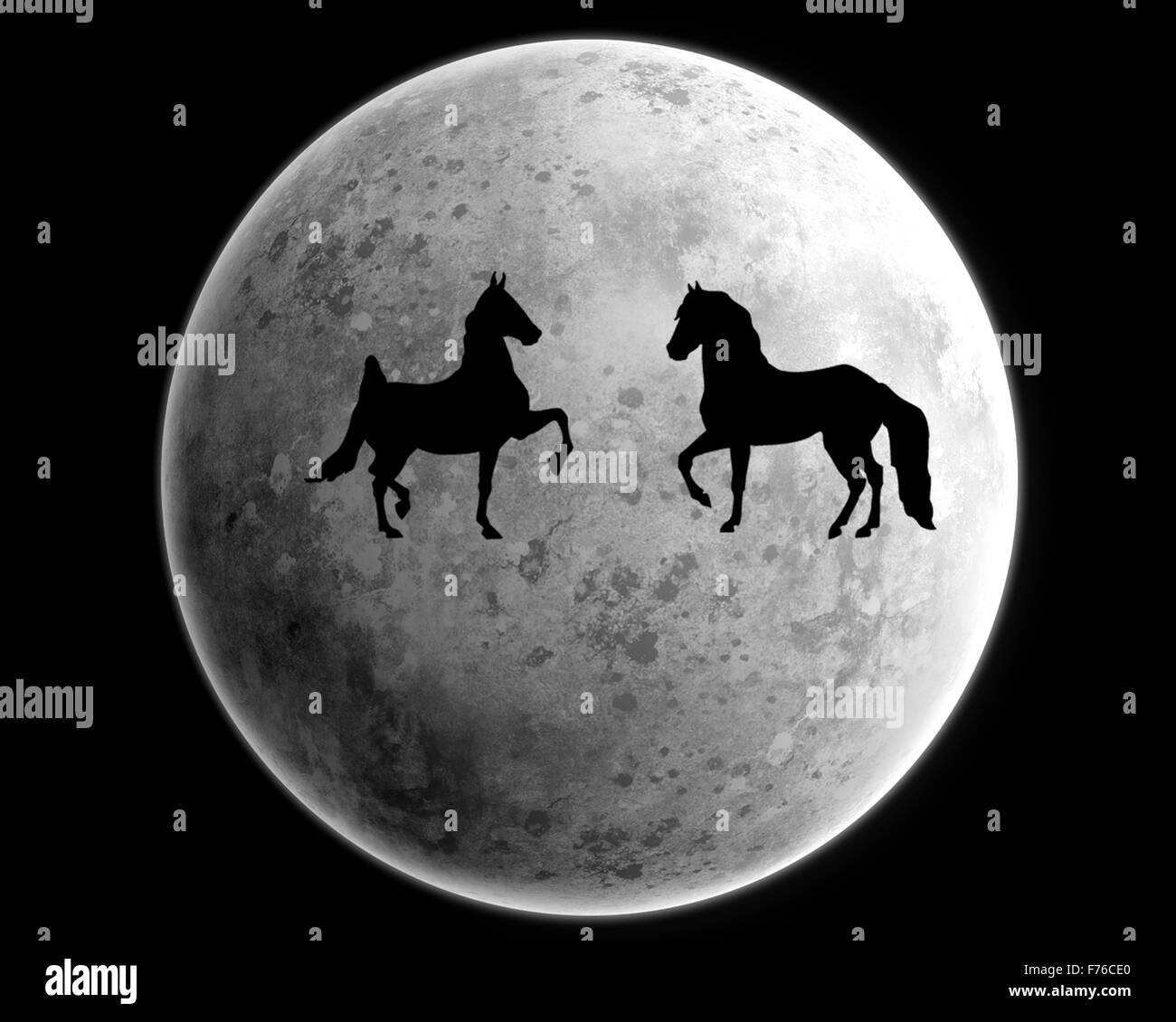 Lune et chevaux Banque D'Images