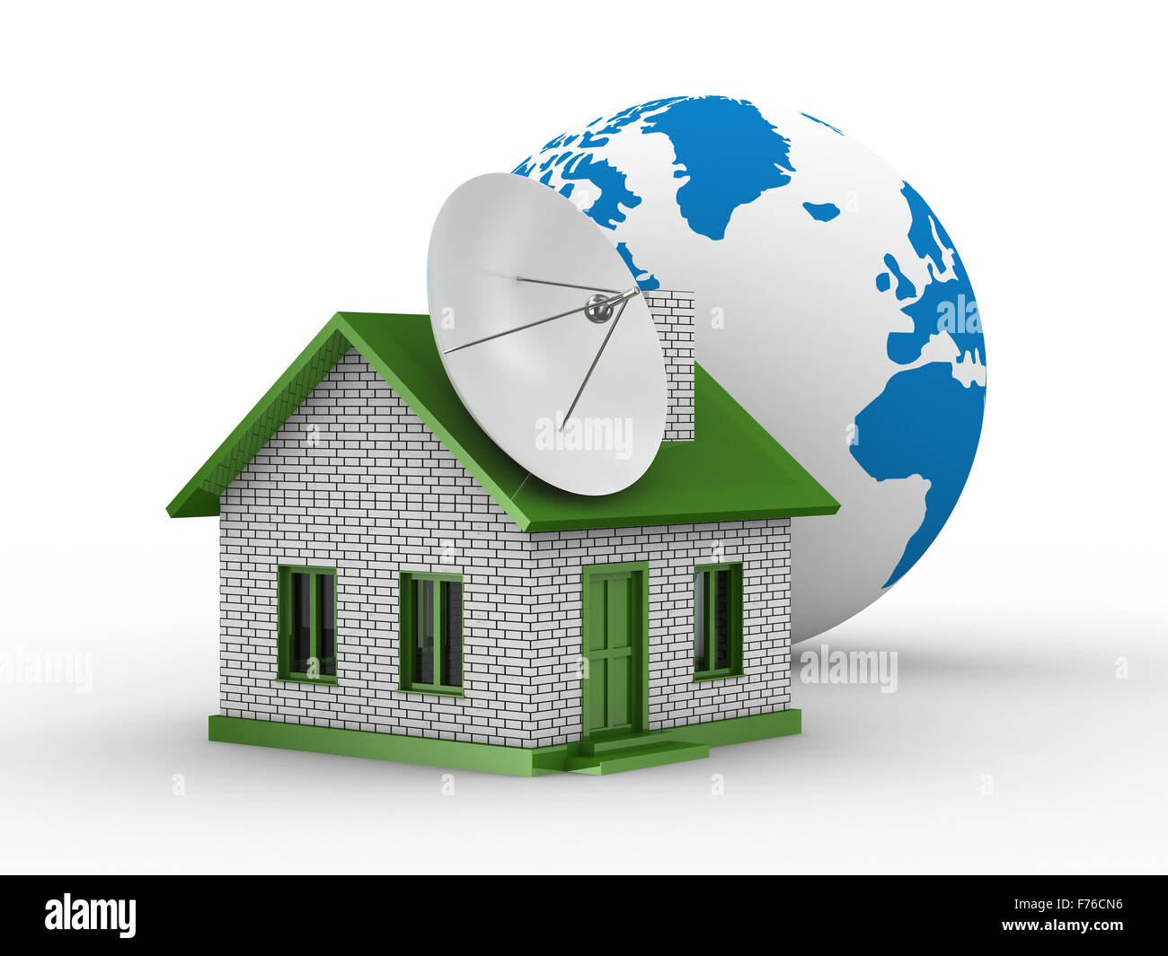 Antenne satellite sur house. Image 3D isolés Banque D'Images
