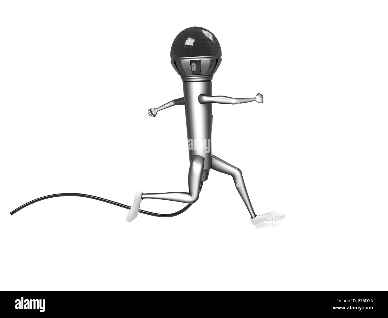 Microphone d'exécution en trois dimensions avec des mains et des jambes Banque D'Images