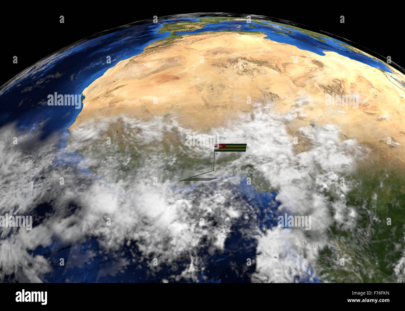 Drapeau Togo sur perche sur terre globe illustration - éléments de cette image fournie par la NASA Banque D'Images