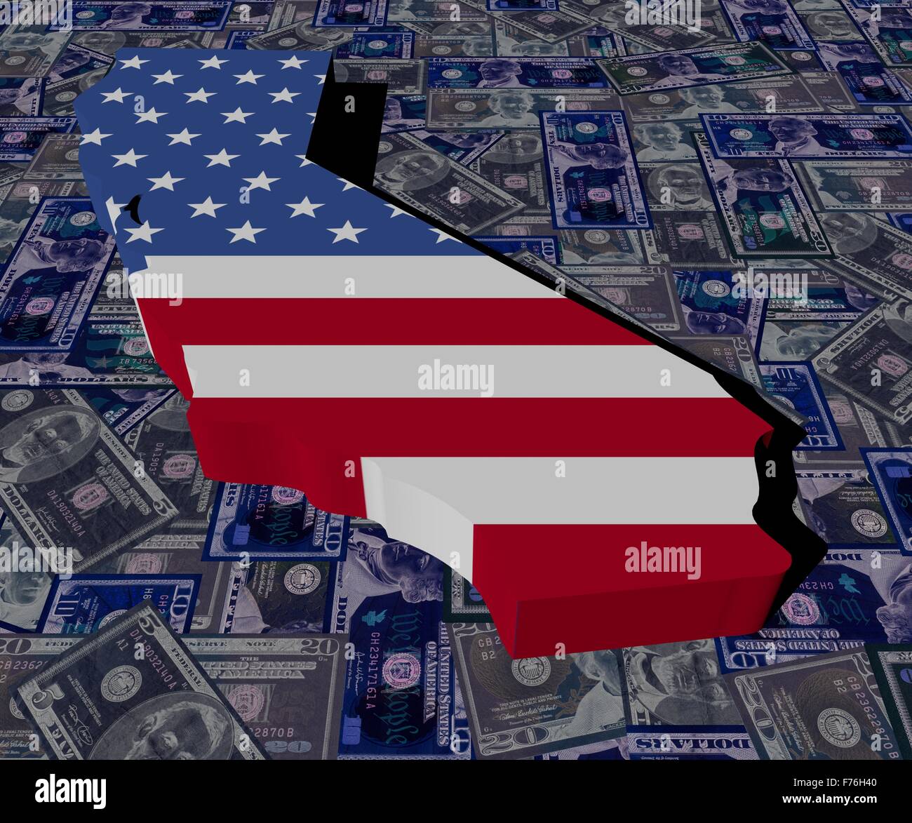 Californie carte drapeau on dollars illustration Banque D'Images