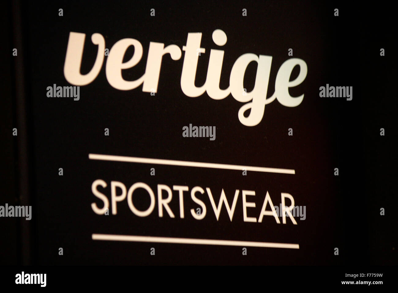 Markennamen : 'Vertige' Sportswear, Chamonix, Frankrfeich. Banque D'Images