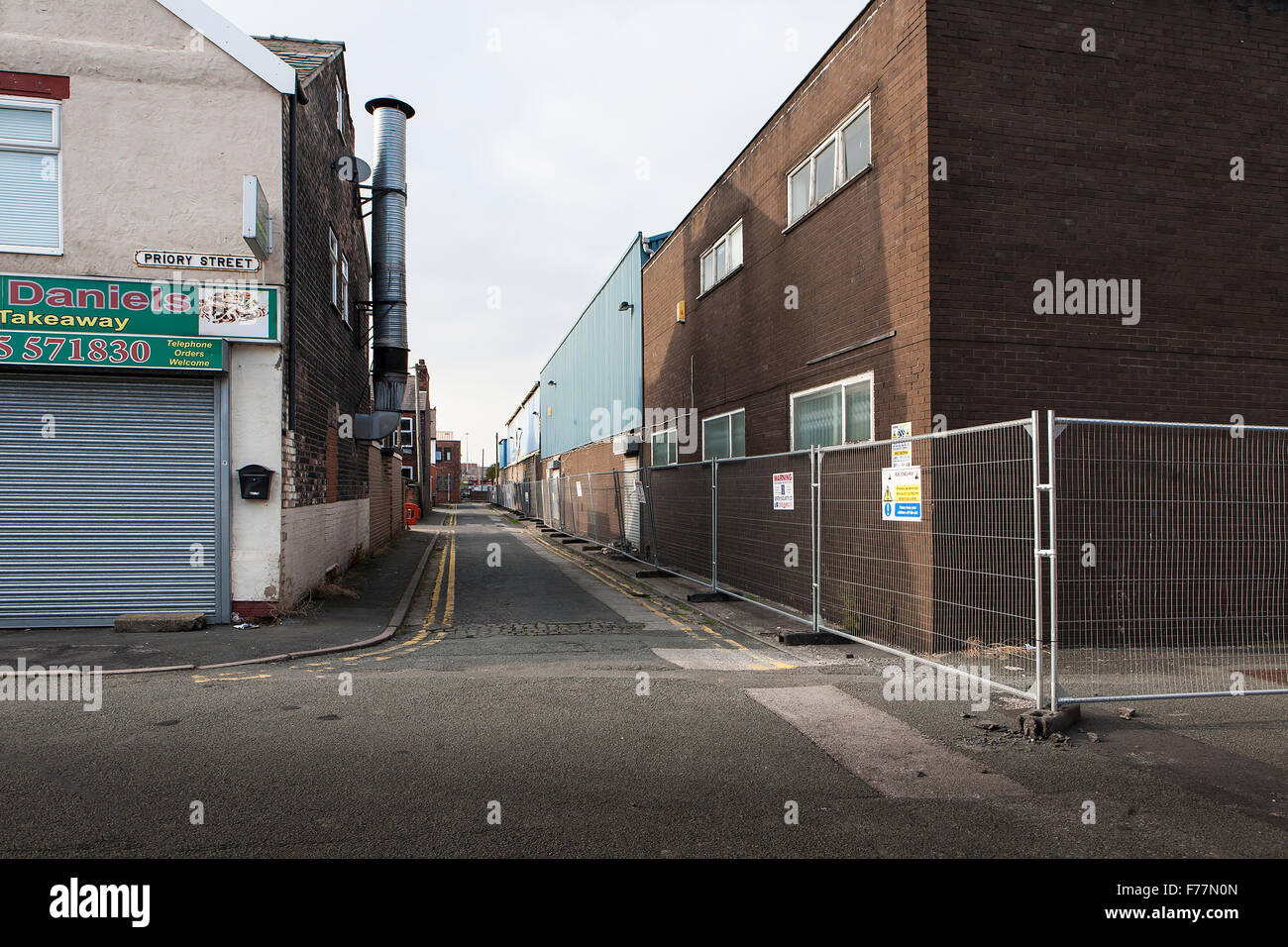 Fletcher Fin de l'ancien stade Wilderspool de Warrington Rugby League Football Club de Priory Street Banque D'Images