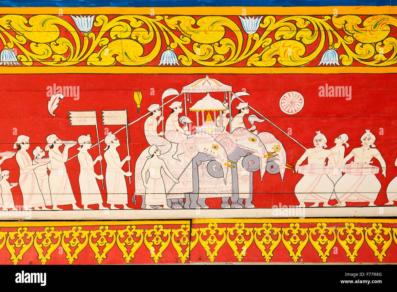 Sri Lanka - Temple de la dent, Kandy, Sri Dalada Maligawa, sanctuaire bouddhiste, scène peinture murale Banque D'Images