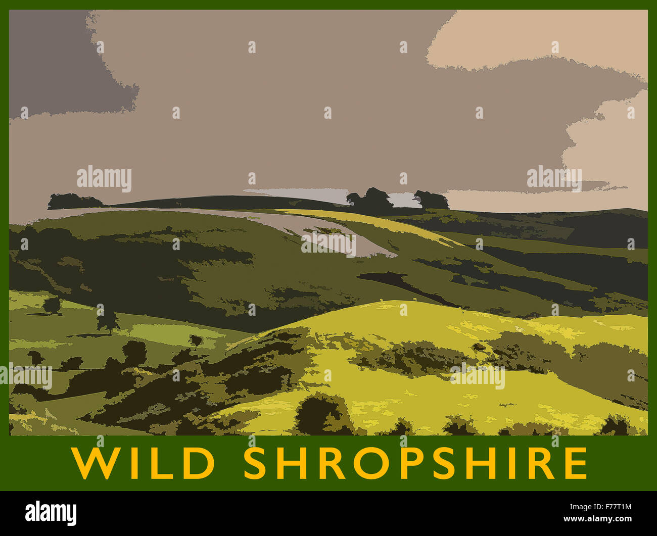 Un style poster illustration à partir d'une photo de la Shropshire Hills dans la lumière du soir, Long Mynd, Shropshire, England, UK Banque D'Images