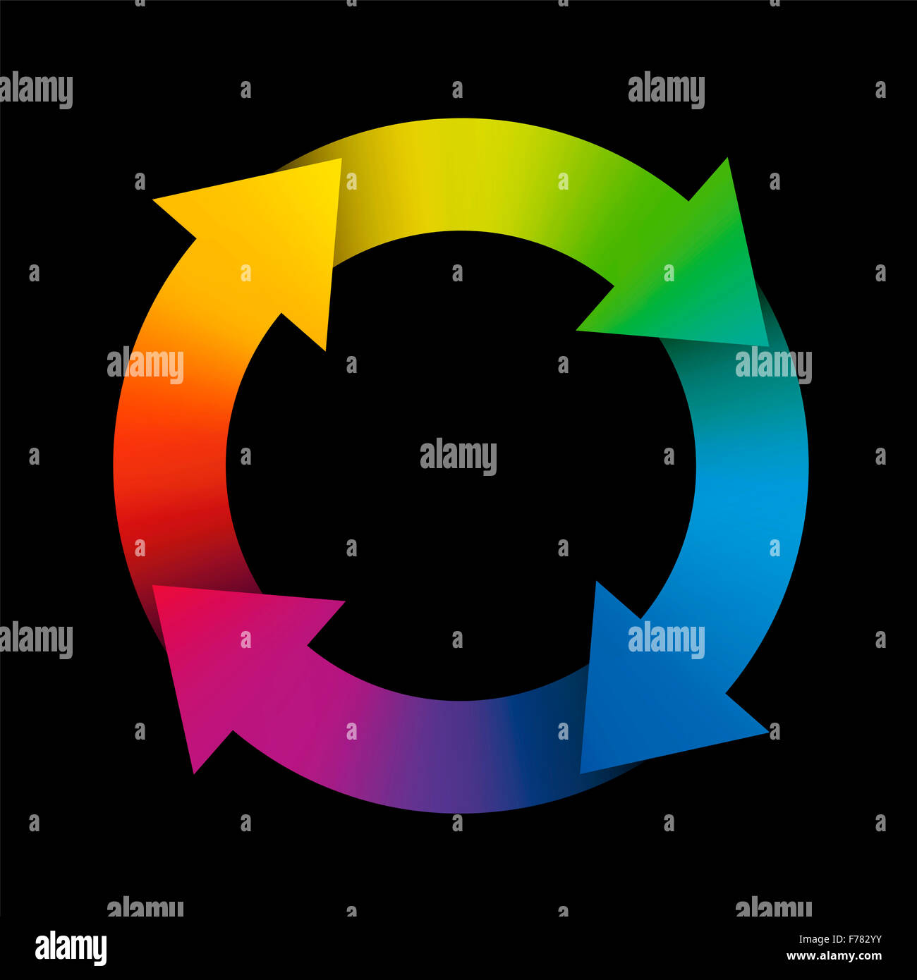 Spinning flèches formant un cercle arc-en-ciel de couleurs. Banque D'Images