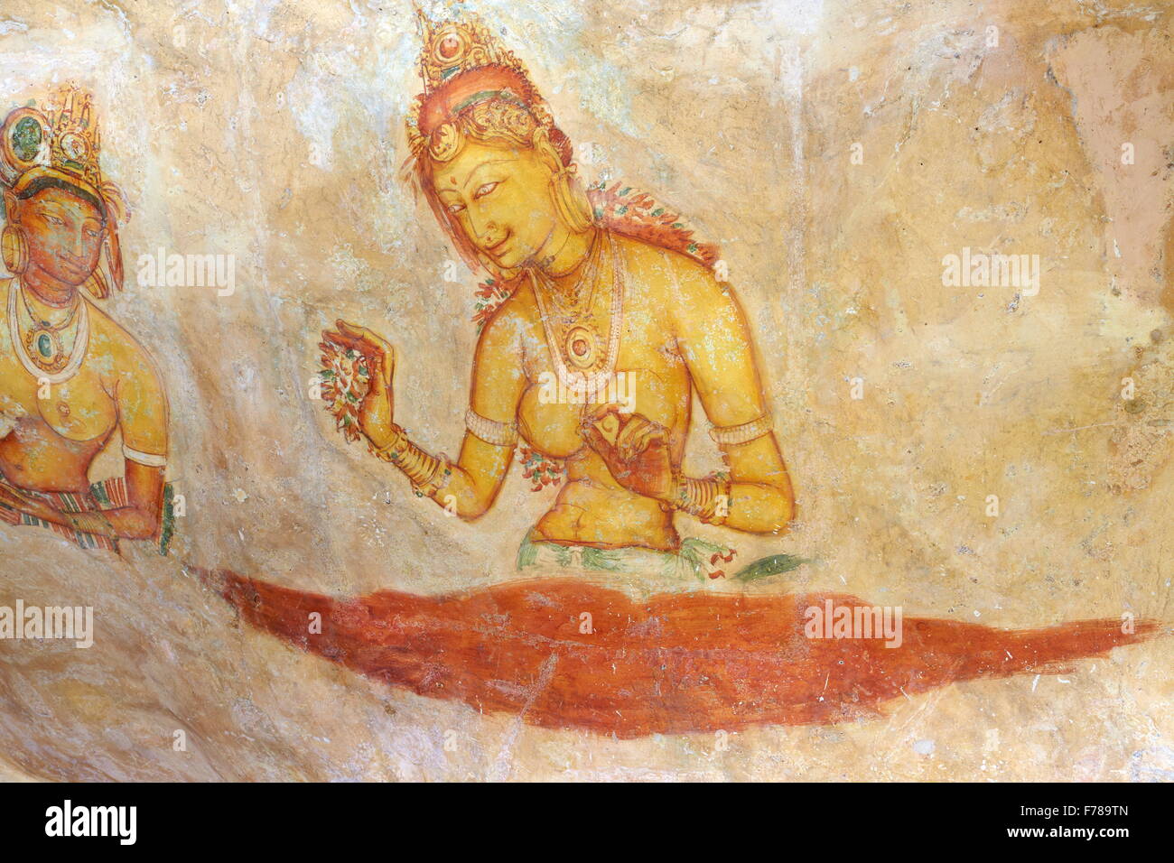Sri Lanka - Sigiriya, fresques anciennes du cave mur à l'intérieur de la forteresse de Sigiriya, site classé au Patrimoine Mondial Banque D'Images