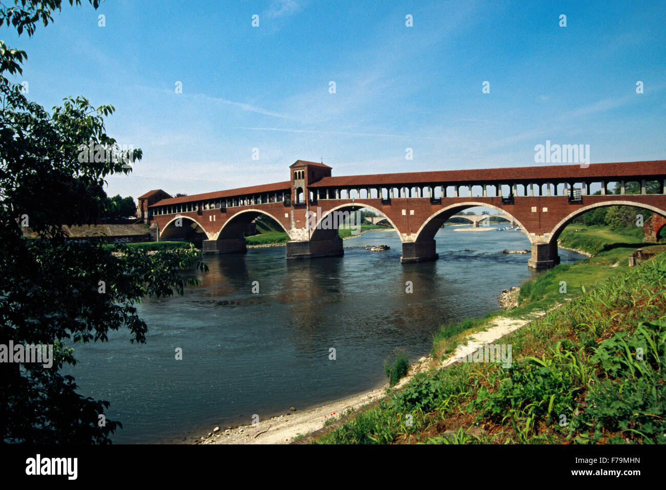 L'Italie, Lombardie, Pavie, Tessin, Covered Bridge Banque D'Images