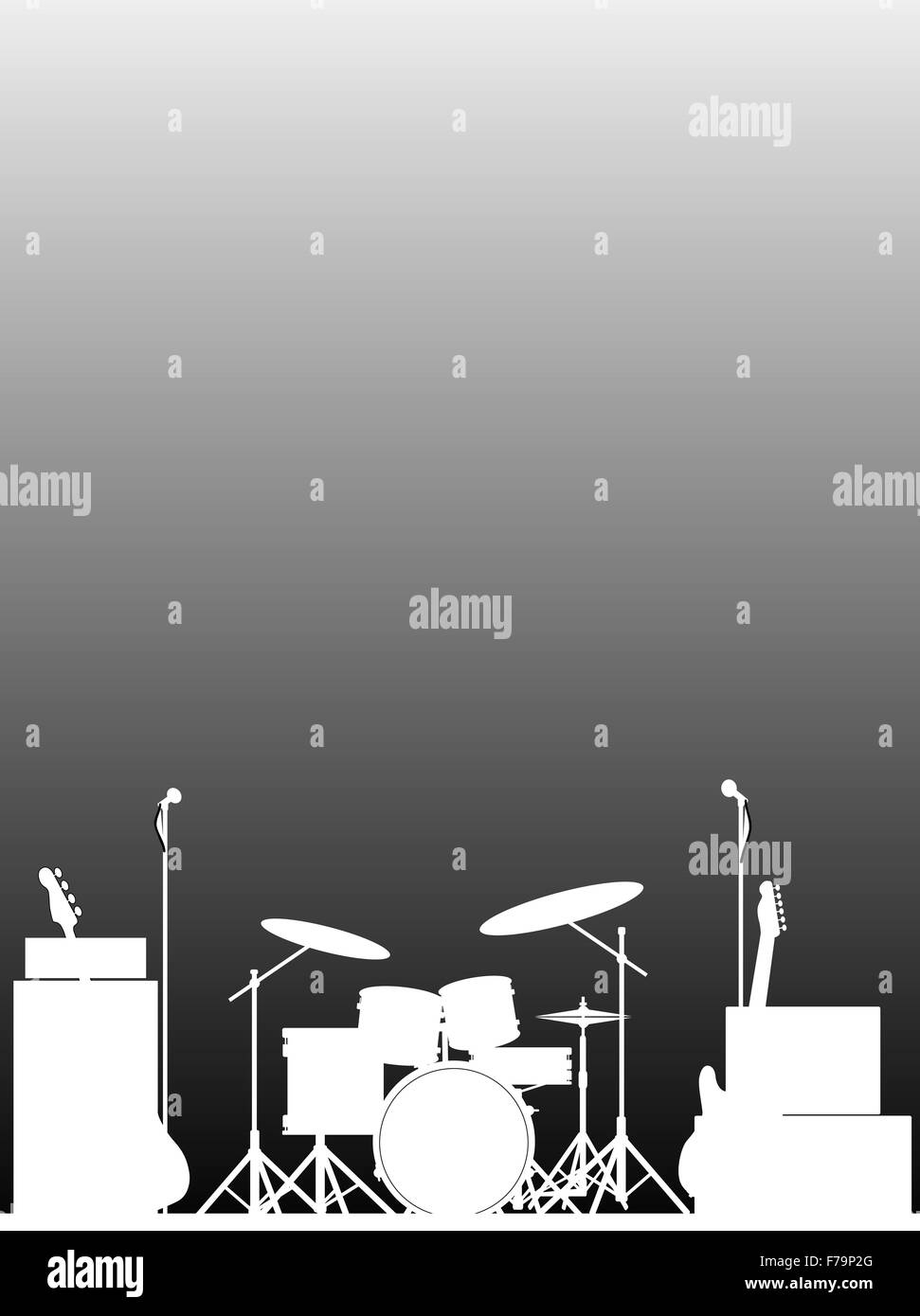 Silhouette blanche d'un équipement de rock sur scène comme une affiche Banque D'Images