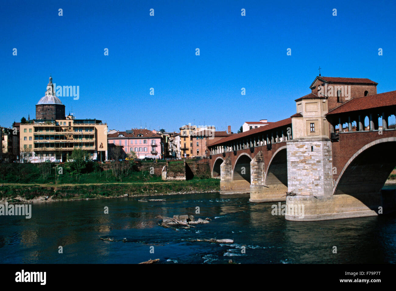 L'Italie, Lombardie, Pavie, Tessin, Covered Bridge Banque D'Images