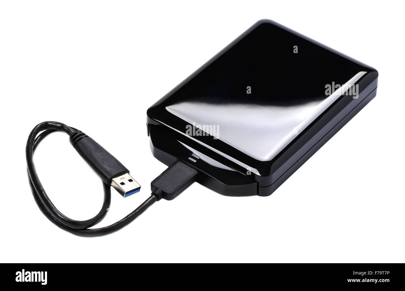 Disque dur externe sur un fond blanc, close-up Banque D'Images